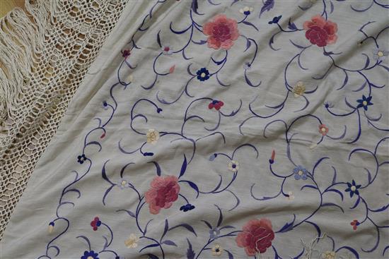 A Chinese cream multi-coloured embroidered shawl